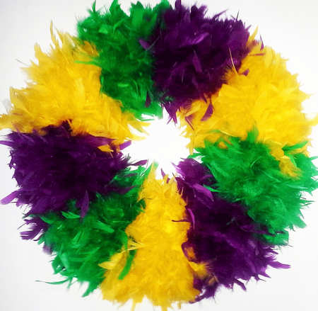 Mardi Gras Feather Wreath XL - Green, Gold & Purple Stripes - Gorgeous!